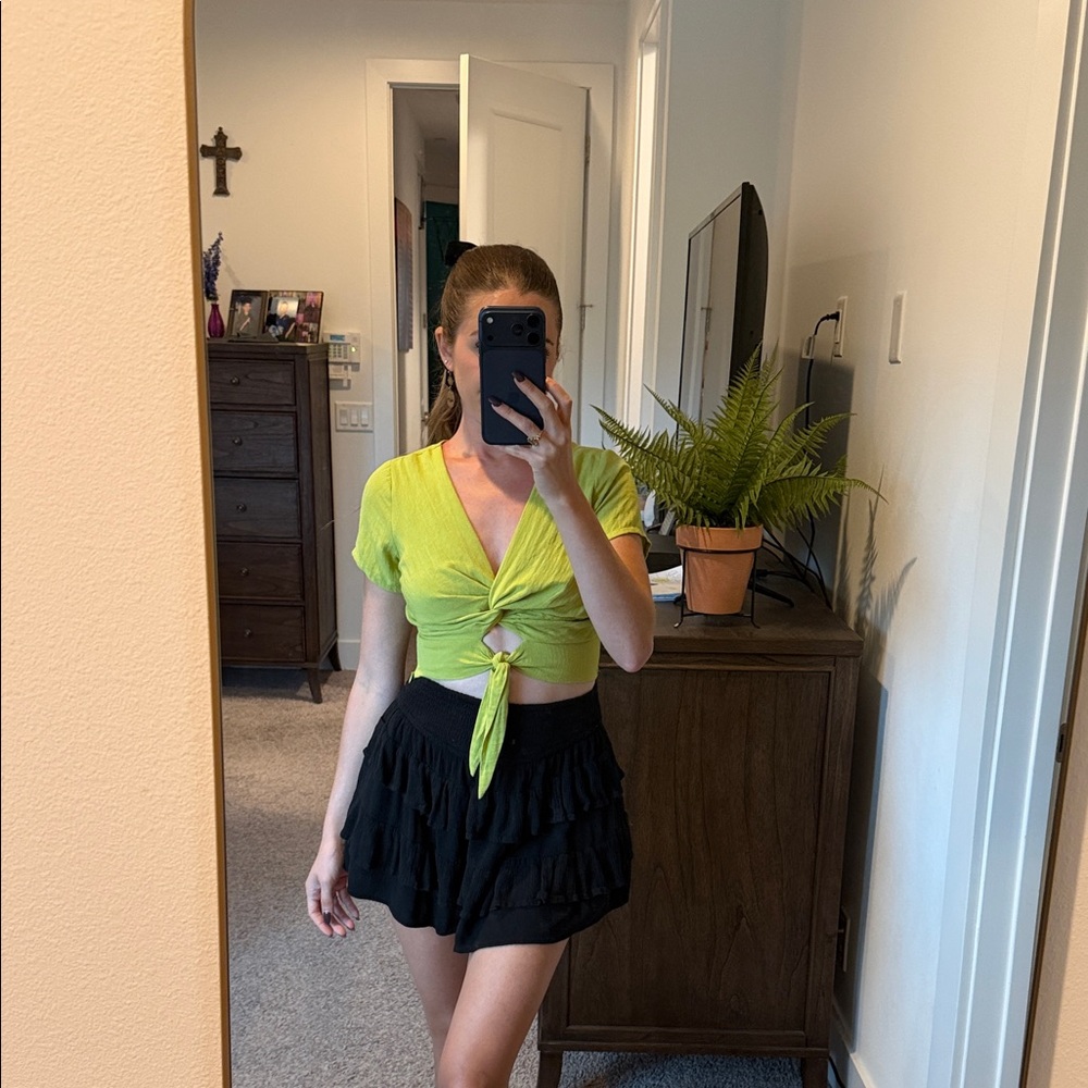 Green Tie-Front Crop Top